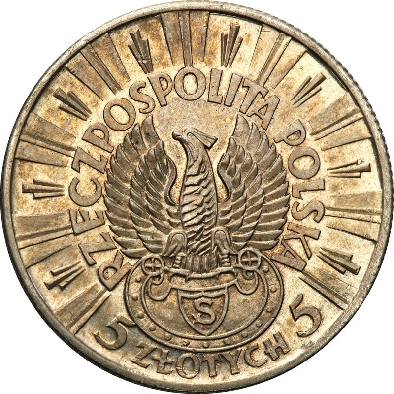 II RP. PRÓBA srebro 5 złotych 1934 Piłsudski, orzeł strzelecki, stempel zwykły - RZADKOŚĆ
